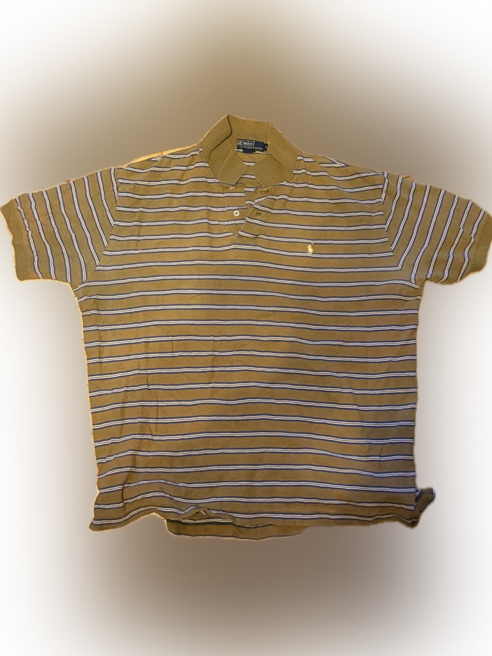 Vintage Ralph Lauren Men’s Olive and White Striped Polo